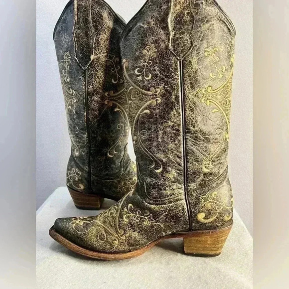 CIRCLE G by Corral WOMEN'S CRACKLE EMBROIDERED WESTERN BOOTS SNIP TOE BLACK - Picture 7 of 13